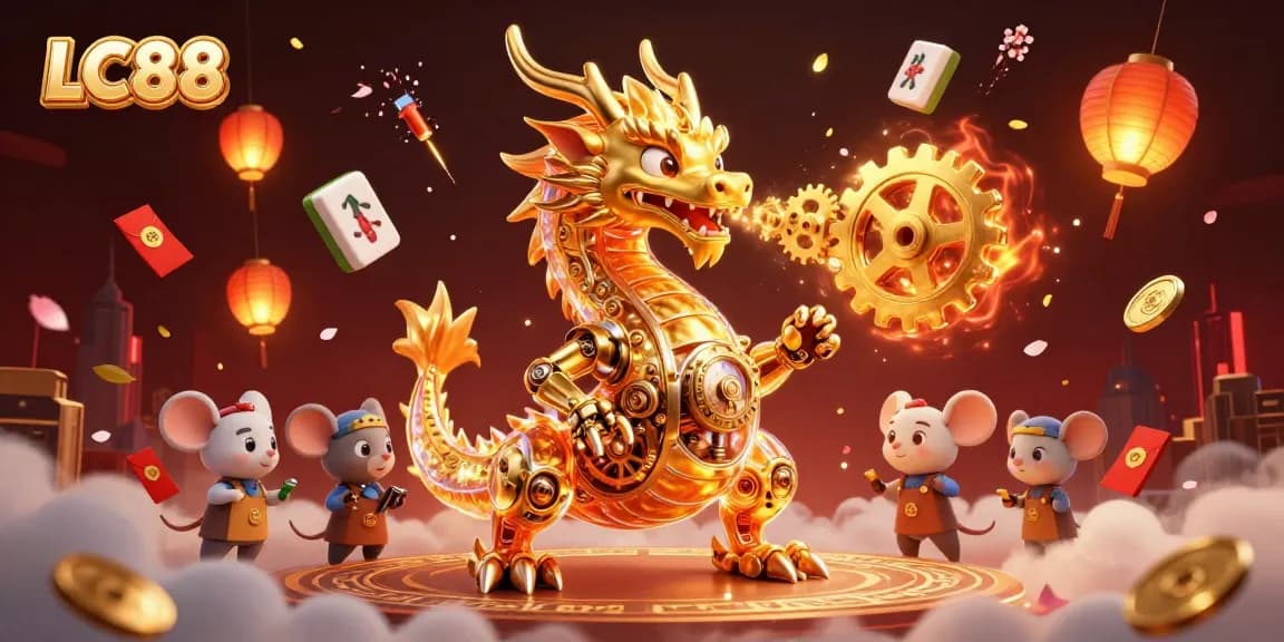 Experience thrilling gameplay at LC88 with action-packed dynamic casino illustrations, capturing excitement and fantasy elements.