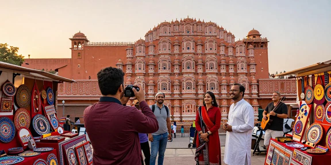 Tour and Travels Agency Jaipur guiding travelers through historic sites with vibrant local culture.