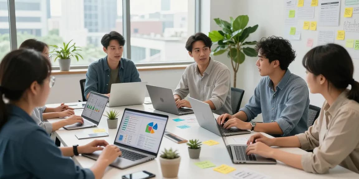 구글상위노출을 위한 효과적인 온라인 마케팅 전략을 논의하는 팀