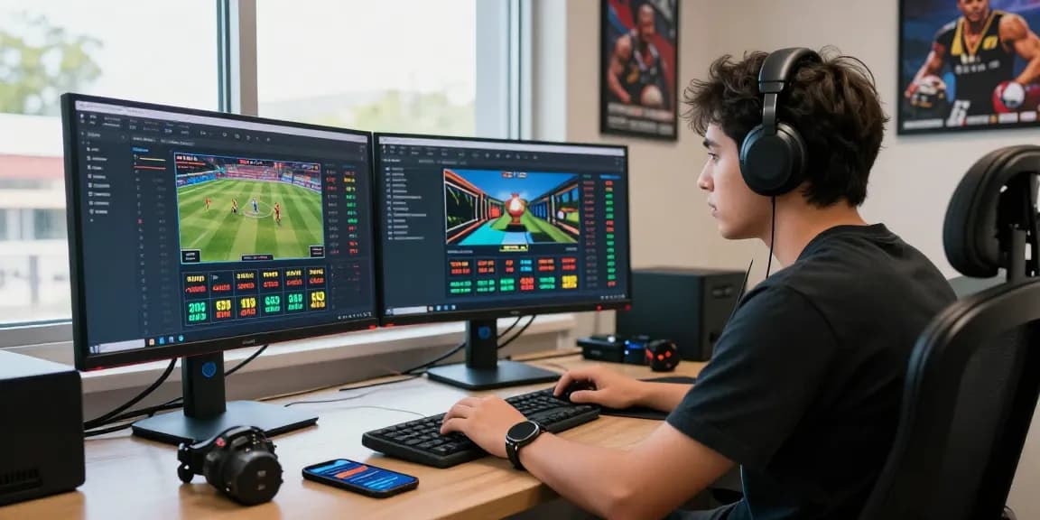 Engaging with raja328 daftar on a betting platform with multiple monitors and sports events.