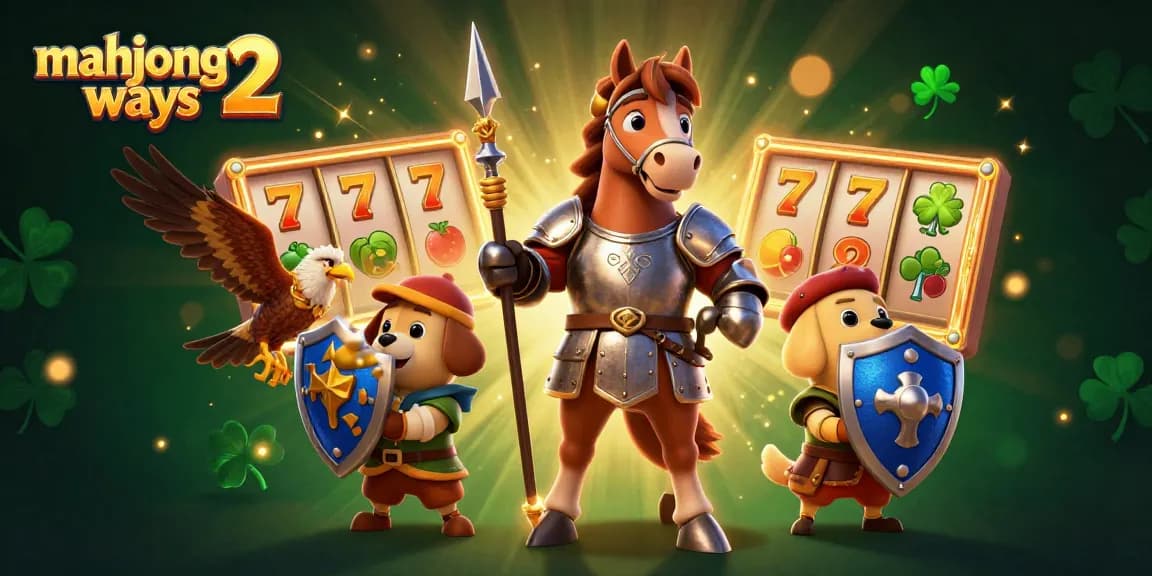 Spin and win on mahjong ways 2 with an exciting illustration featuring knights and vibrant casino elements.