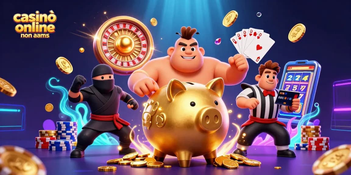 Slot machine e giocate al casinò online non aams con il maialino d'oro e personaggi dinamici.