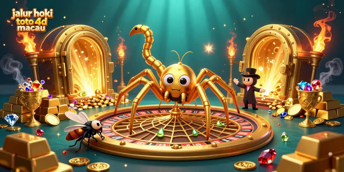 Engage with jalur hoki toto 4d macau in a vibrant casino scene featuring a golden spider and treasures.