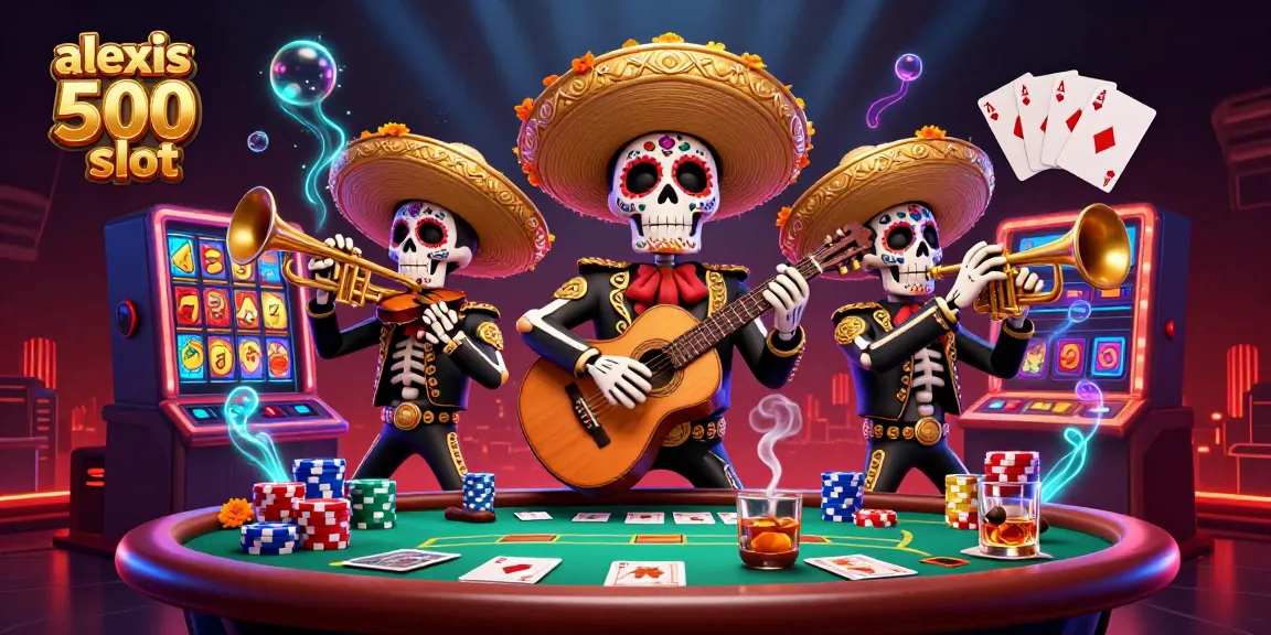 Experience the excitement of alexis 500 slot with vibrant illustrations, characters, and casino elements.