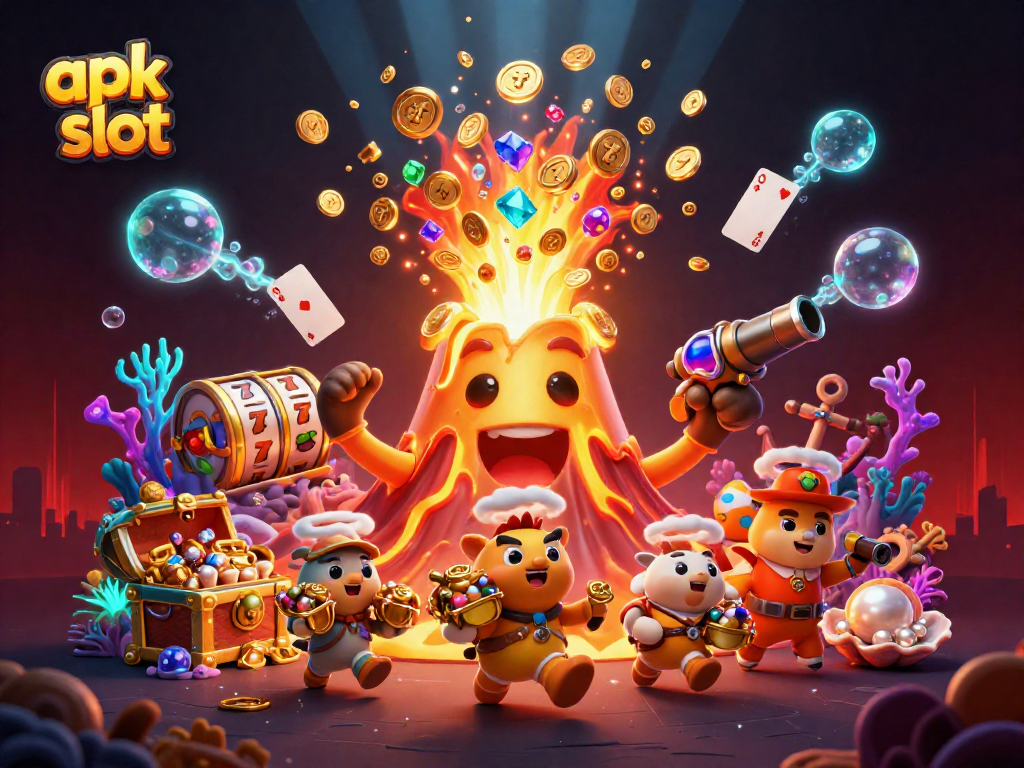 Menangkan jackpot dengan apk slot dalam ilustrasi aksi kasino yang penuh dengan harta karun.