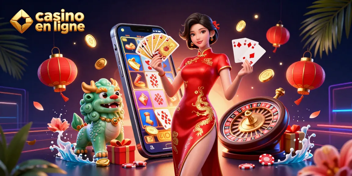 Profitez de jeux de casino en ligne palpitants avec une scène 3D dynamique mettant en vedette une danseuse en qipao.