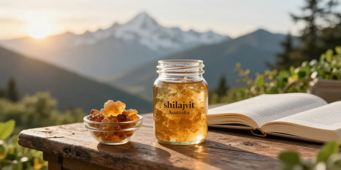 Authentic shilajit resin Australia displayed in Himalayan wellness setting, emphasizing health benefits.