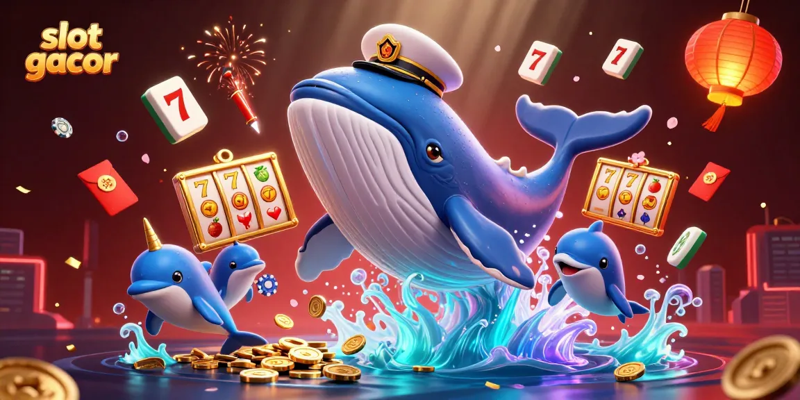 Experience the excitement of slot gacor with this colorful, dynamic illustration of a whale and friends amidst slot reels.