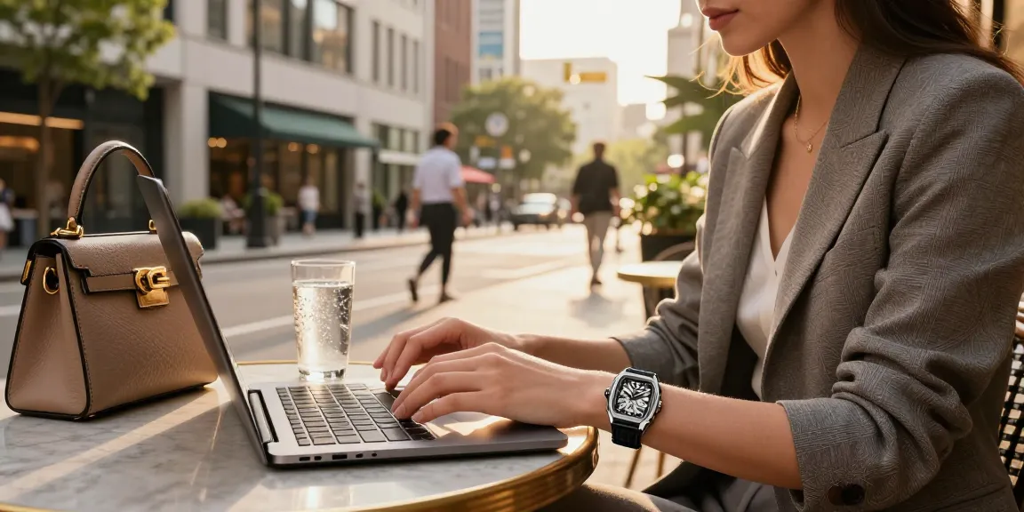 Person showcasing stylish clone watches at a chic café, emphasizing luxury and lifestyle.
