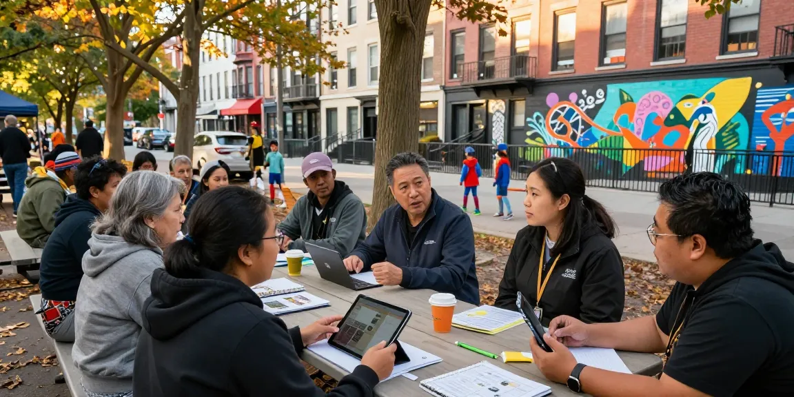 Terry Hui engaging with the community in a vibrant park setting