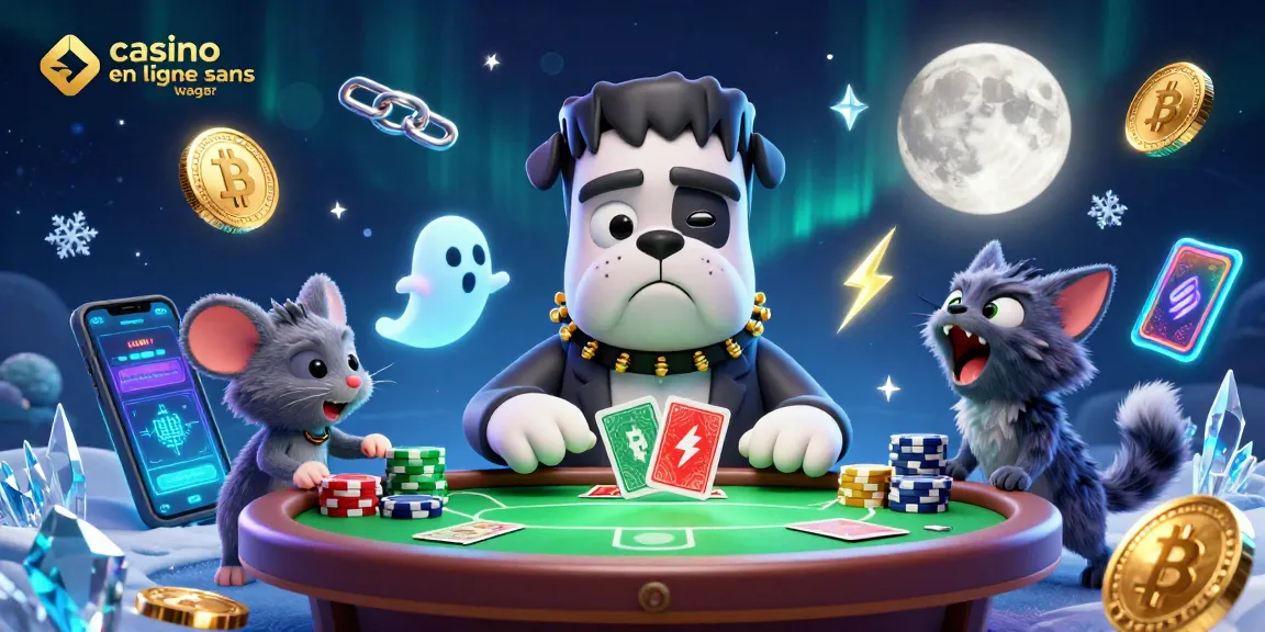Jouez au casino en ligne sans wager avec une scène animée de monstres et de crypto-monnaies.