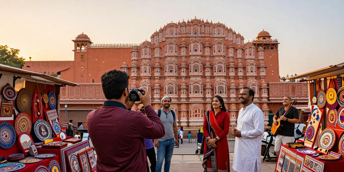 Tour and Travels Agency Jaipur guiding travelers through historic sites with vibrant local culture.