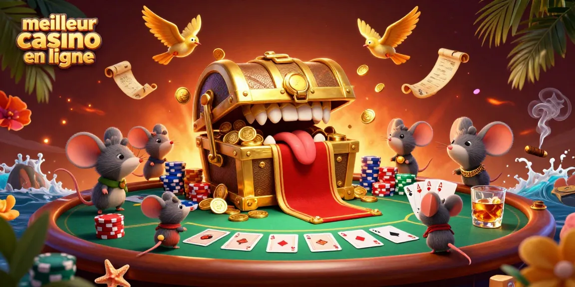 Découvrez le meilleur casino en ligne avec cette illustration captivante de jeux de cartes et de richesses effrayantes.