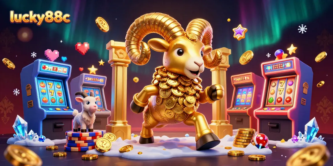 Join the excitement at lucky88c with a dynamic casino illustration featuring a golden ram charging through a vibrant gaming scene.