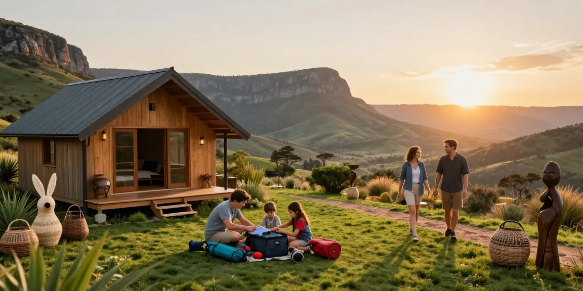 Discover Magaliesberg Accommodation options with families enjoying outdoor activities in a scenic cabin setting.