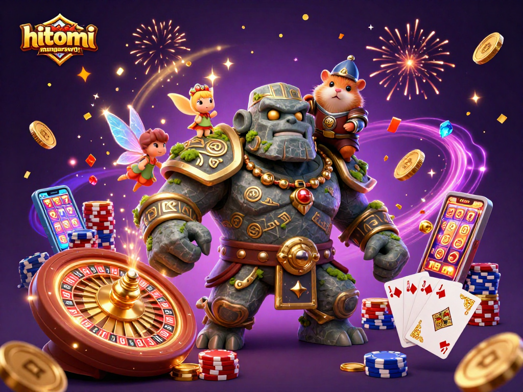 Engage with hitomi-mangaraw01 as colorful poker chips and coins scatter in a magical casino scene.