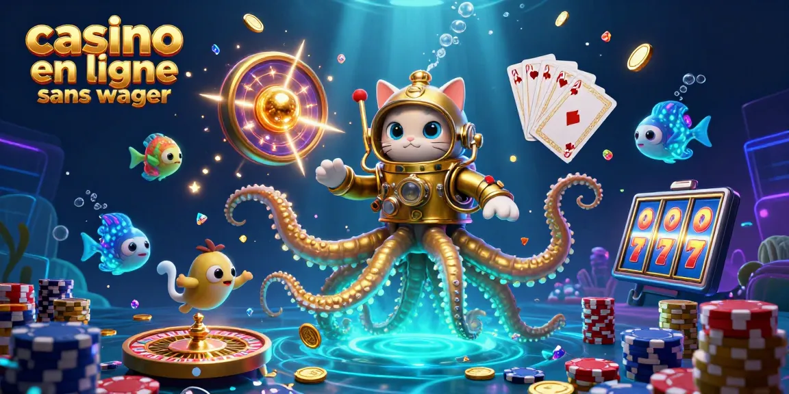 Illustration captivante d'un kraken et un chat plongeur, mettant en valeur le casino en ligne sans wager.