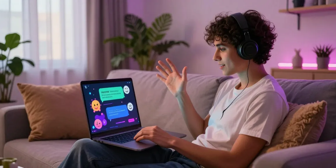 Interactive user chatting with an engaging nsfw chat bot in a cozy, modern environment