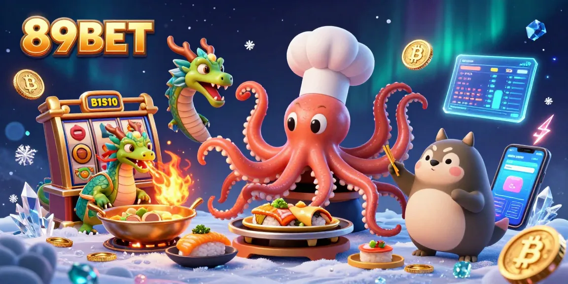 Experience the thrill of 89BET casino gaming with vibrant sushi chef octopus cooking and lively game elements.