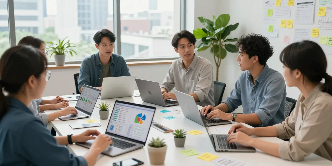 구글상위노출을 위한 효과적인 온라인 마케팅 전략을 논의하는 팀