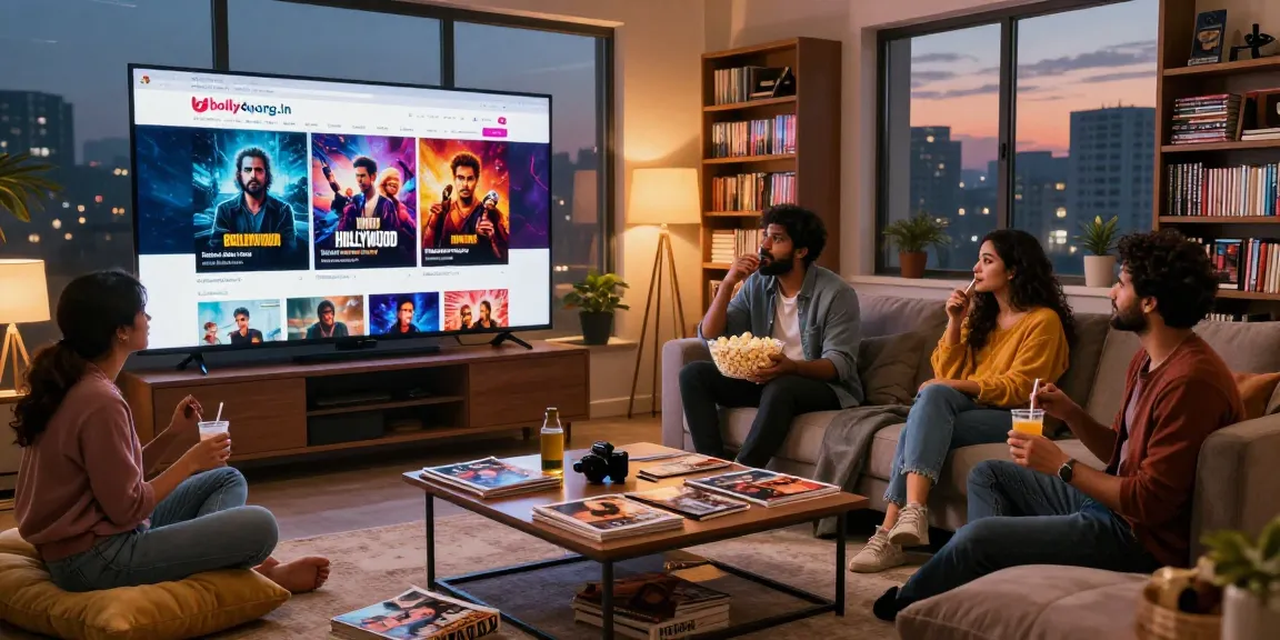 Film enthusiasts enjoying a cozy movie night while browsing bolly4uorg.in for latest releases.