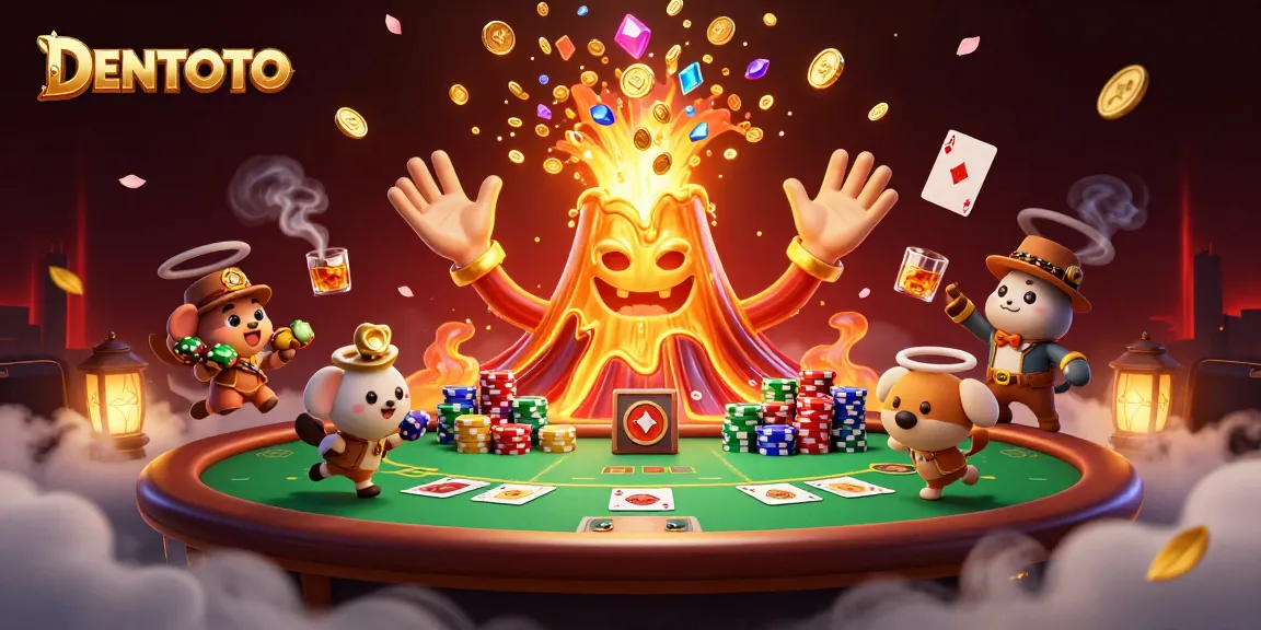 Engage with DENTOTO's thrilling gaming atmosphere featuring vibrant characters and dynamic casino elements.
