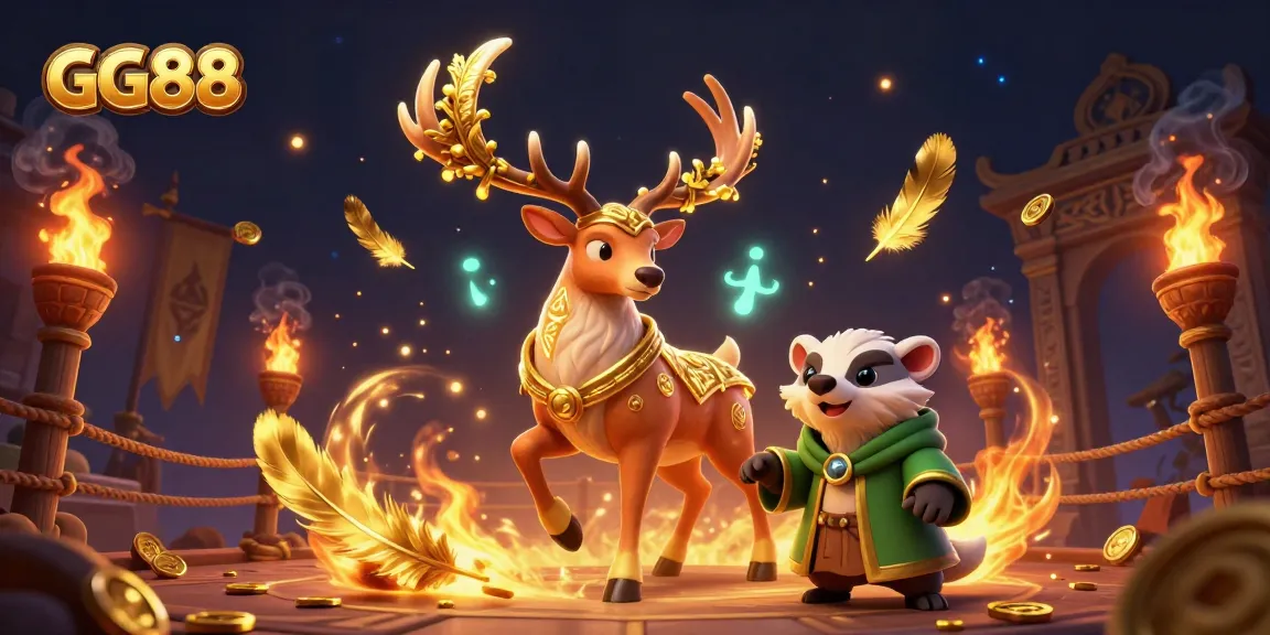 Bet on GG88 with immersive 3D casino gaming experience featuring Celtic characters and golden tokens.