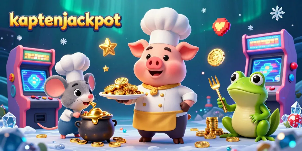 Experience kaptenjackpot excitement with a 3D chef pig serving golden coins amidst dynamic casino-themed elements.