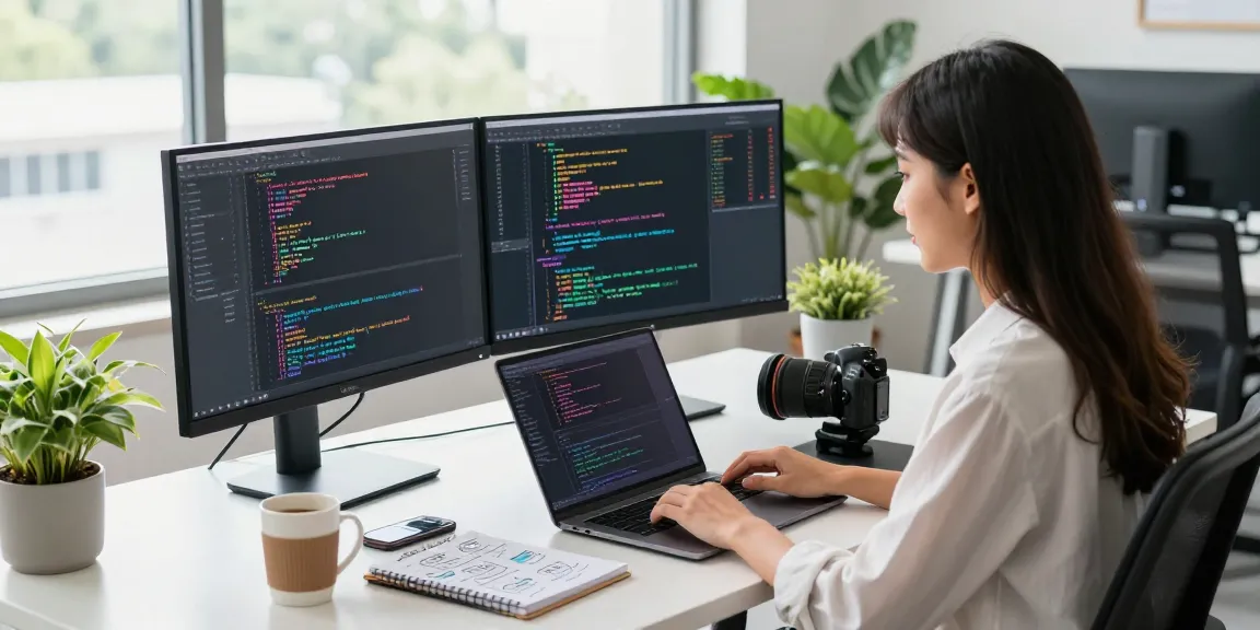 快连 user enjoying a seamless coding experience in a modern office.
