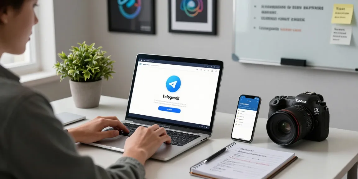 Engaging workspace for telegram china install setup with laptop, smartphone, and notes.