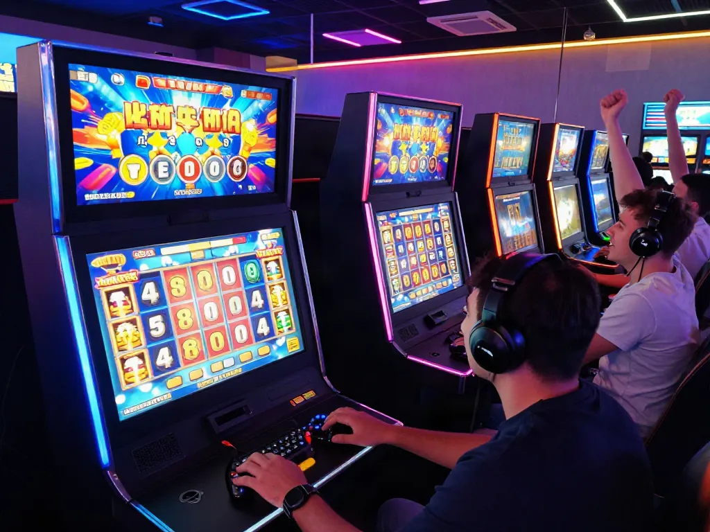 Orang bermain slot777 dengan antusias, tampilan permainan cerah dan suasana meriah.