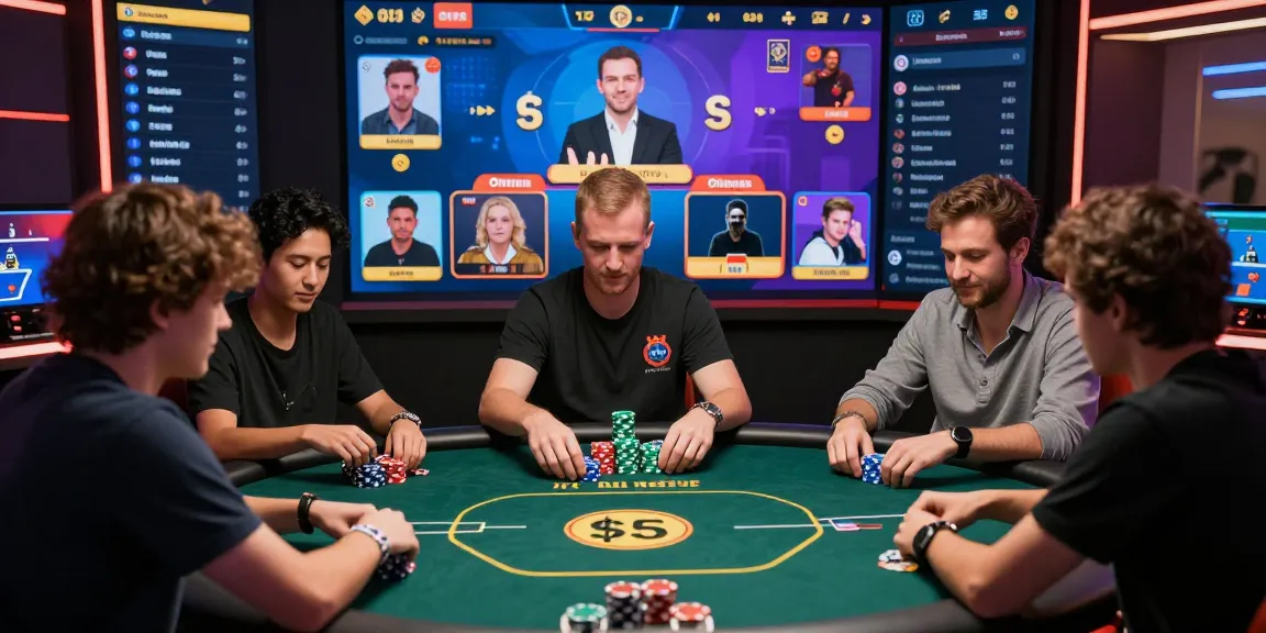 Agen Poker Online interactive gaming scene showing diverse players at virtual tables in a sleek gaming interface, enhancing excitement and engagement.