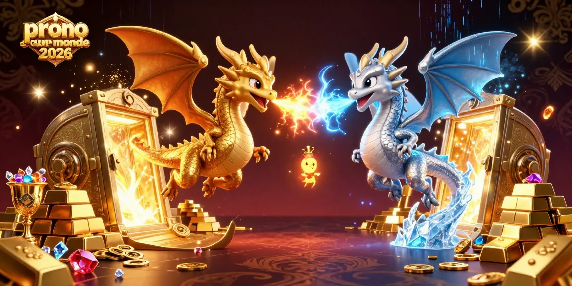 Visez le prono coupe du monde 2026 avec des dragons entrelacés dans une scène riche et captivante.