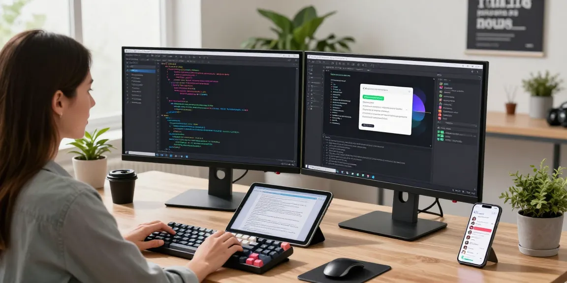 Developer leveraging Snipaste in a modern workspace with dual monitors and coding tools.
