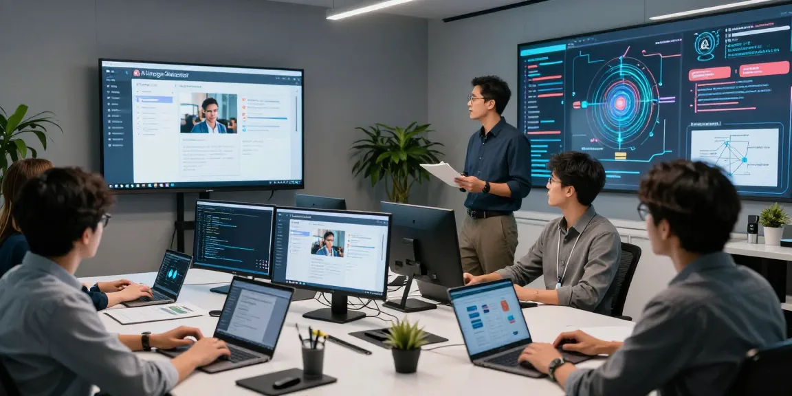 AI Image Detector software demonstration in a modern tech office