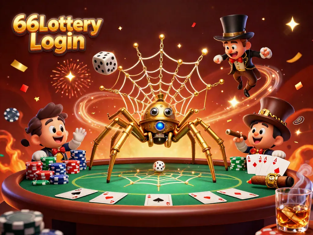 Experience 66Lottery Login with a dynamic scene featuring characters and poker elements.