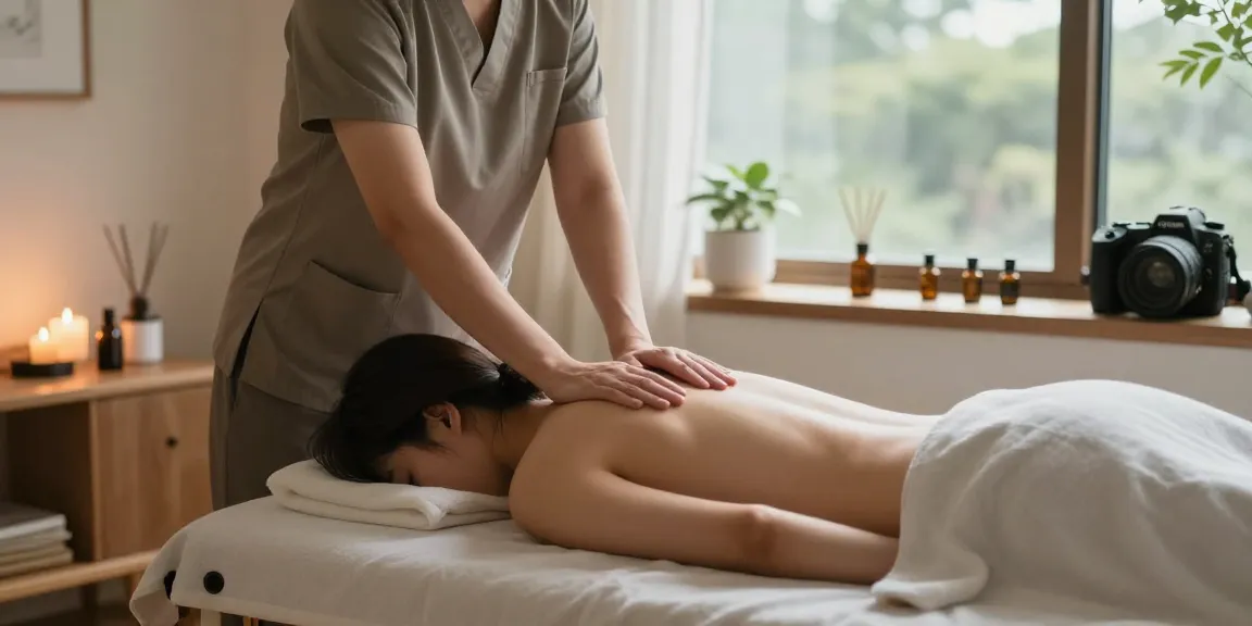 Enjoying a calming 부천출장마사지 therapy session in a serene home setting with soothing elements.