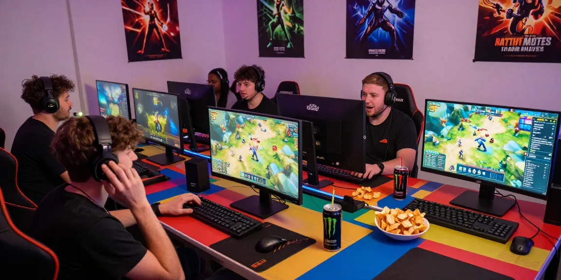 Terjun4D: Pemain game online bersemangat di ruang gaming penuh warna.