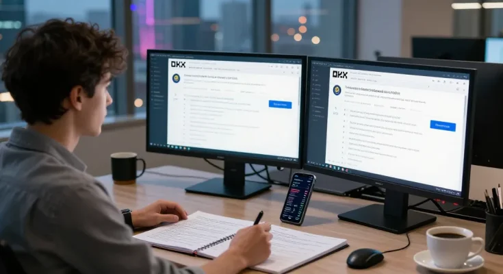 In-depth analysis of OKX crypto exchange reviews in a tech workspace.
