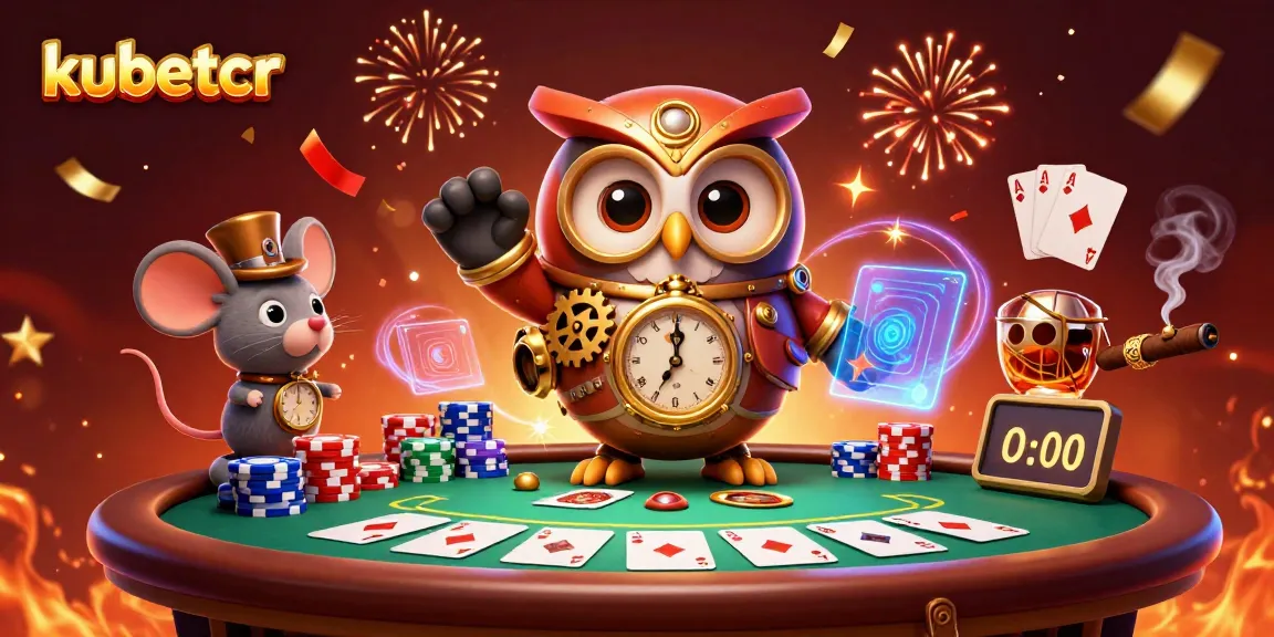 Kubetcr engages players with a thrilling 3D cartoon casino experience featuring a time-traveler owl and poker elements.
