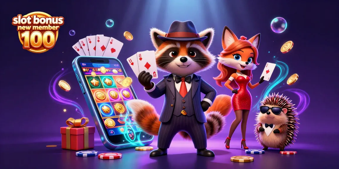 Experience the excitement of slot bonus new member 100 with vibrant casino characters celebrating big wins.