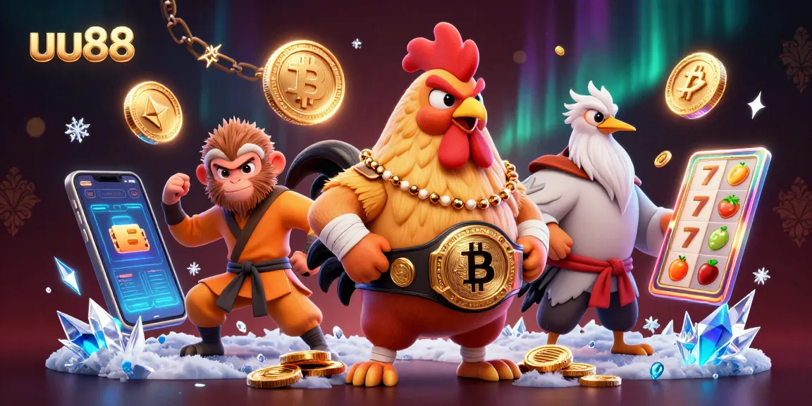 Experience thrilling gaming at uu88 with vibrant casino characters and crypto elements.