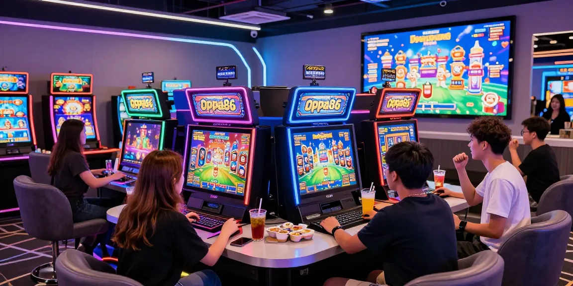 Excited players enjoying online slots at oppa86, showcasing vibrant gaming atmosphere and community.