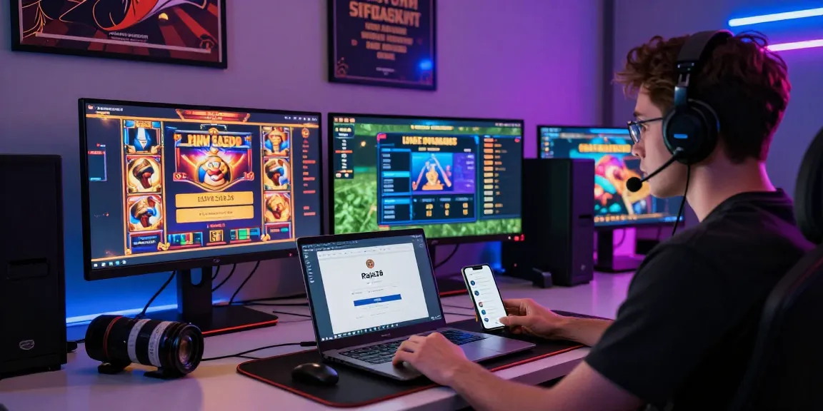 Engaging workspace featuring Raja328 link login page with vibrant gaming displays and customer support elements for seamless online gaming.