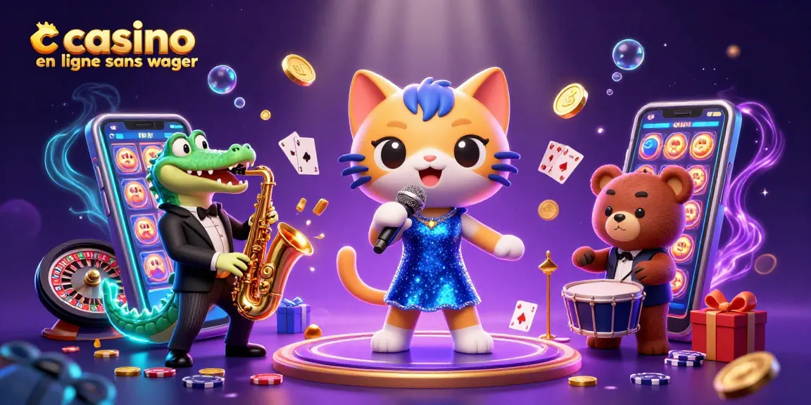 Profitez d'une expérience de jeu captivante avec un chat chanteur et un crocodile au saxophone dans un casino en ligne sans wager.