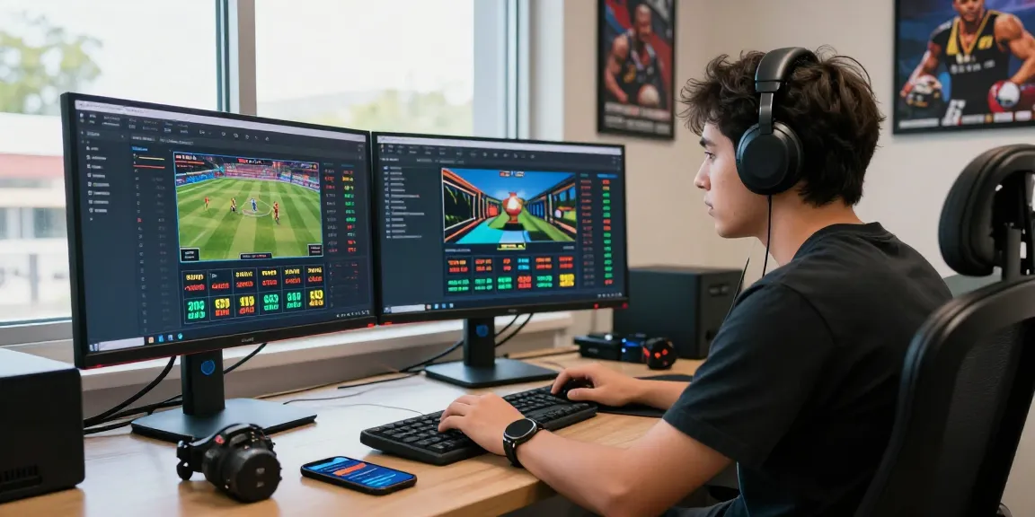 Engaging with raja328 daftar on a betting platform with multiple monitors and sports events.