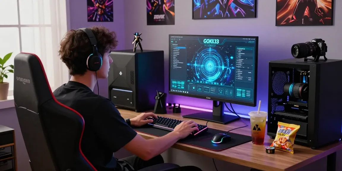 Gamer menggunakan GOKIL33 di PC dengan setup menarik dan peralatan gaming lengkap, menikmati pengalaman bermain aman di https://levitraps.com.