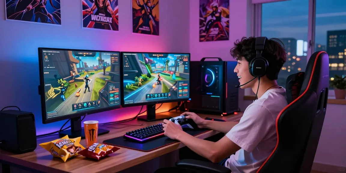 Gaming enthusiast immerses in NAGA2000 DAFTAR experience with vibrant online gaming setup.