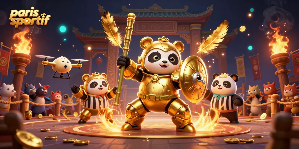Placer des paris sportifs en utilisant le bitcoin sur des plateformes animées avec un panda en robot.
