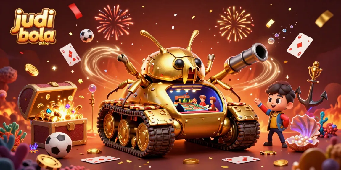 Bet on judi bola online with thrilling visuals of sports elements, gold coins, and confetti.